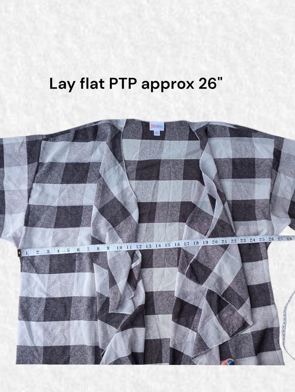 Lularoe NEW Women's Fit L-2x: Black & White Buffalo Check Open Front Kimono - Picture 5 of 6